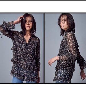 All Saints Deirdre Pepper ruffled floral Boho Blouse Size L